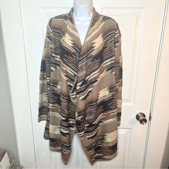 Lucky Brand Southwestern Open Shawl Cardigan Sweater Beige Cream Tan S - Picture 4 of 12